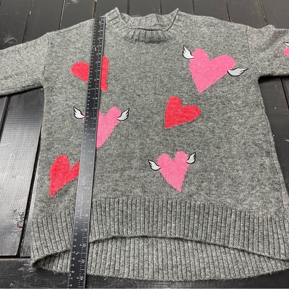 LOFT Lou & Grey Grey W/Pink & Red Hearts Sweater Valentines Sz. S - Picture 7 of 7
